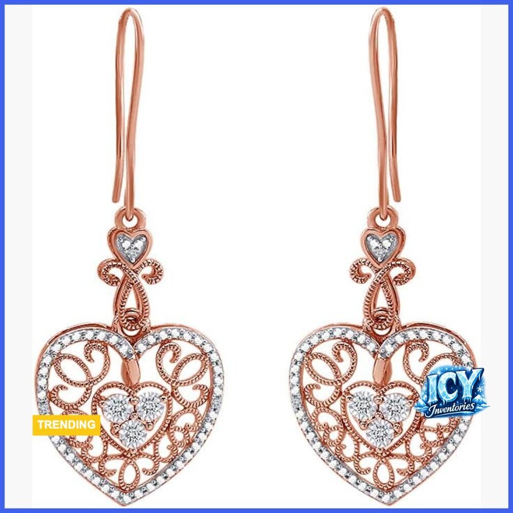 14k Gold Over Sterling Silver Diamond Accent Heart Drop Earrings